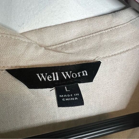 Well worn linen viscous blend button down short sleeves dress pockets - Picture 4 of 10